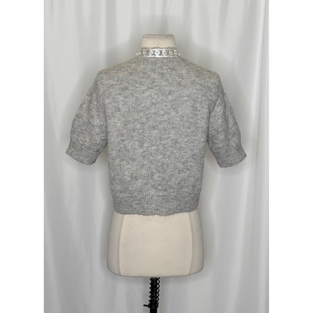 ZARA Jewel Embellished Gray Cropped Cardigan Sweater Knitwear Jewelled Large - Picture 9 of 16